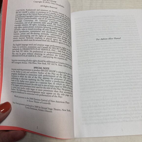 BECKY SHAW ACTING EDITION By Gina Gionfriddo 2010 Dramatists Play Service Script - Picture 4 of 8